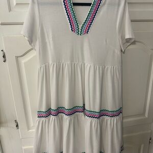 Crown & Ivy White Dress with Colorful Trim